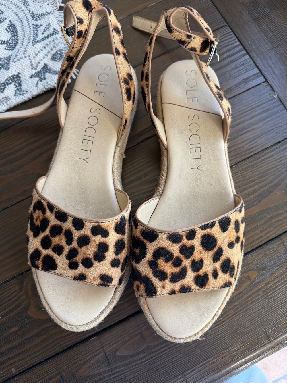 Sole Society Leopard Print Ankle-Strap Sandals - Tan & Black